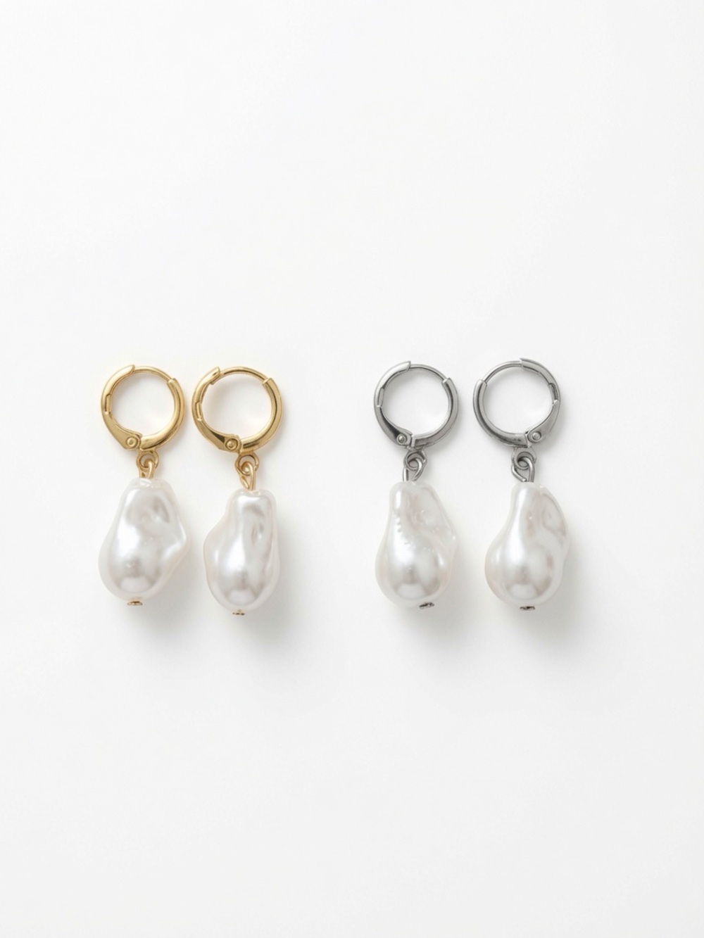 Pearl Drop Huggie Hoop Earrings - Gold or Silver